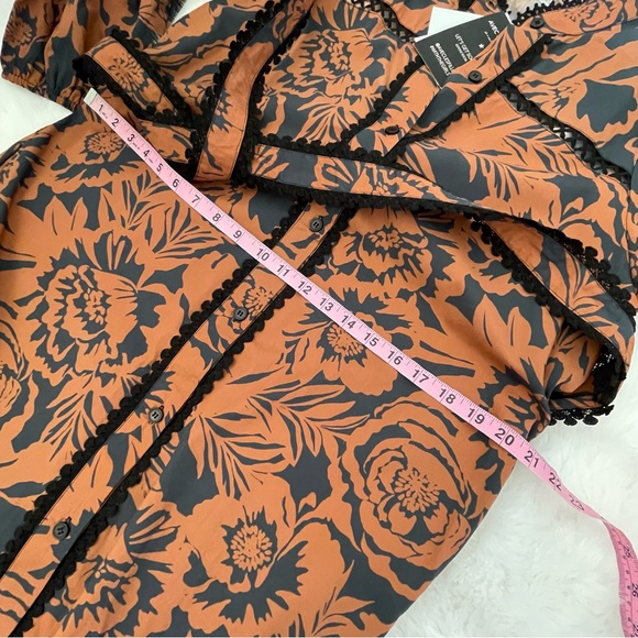 NWT Avec Les Filles Black & Rust Cotton Poplin Floral Belted Maxi Dress - Picture 12 of 16